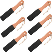 Foot File Callus Remover with Wooden Handle for Wet and Dry Use, Professional Pedicure Tool 6PCS