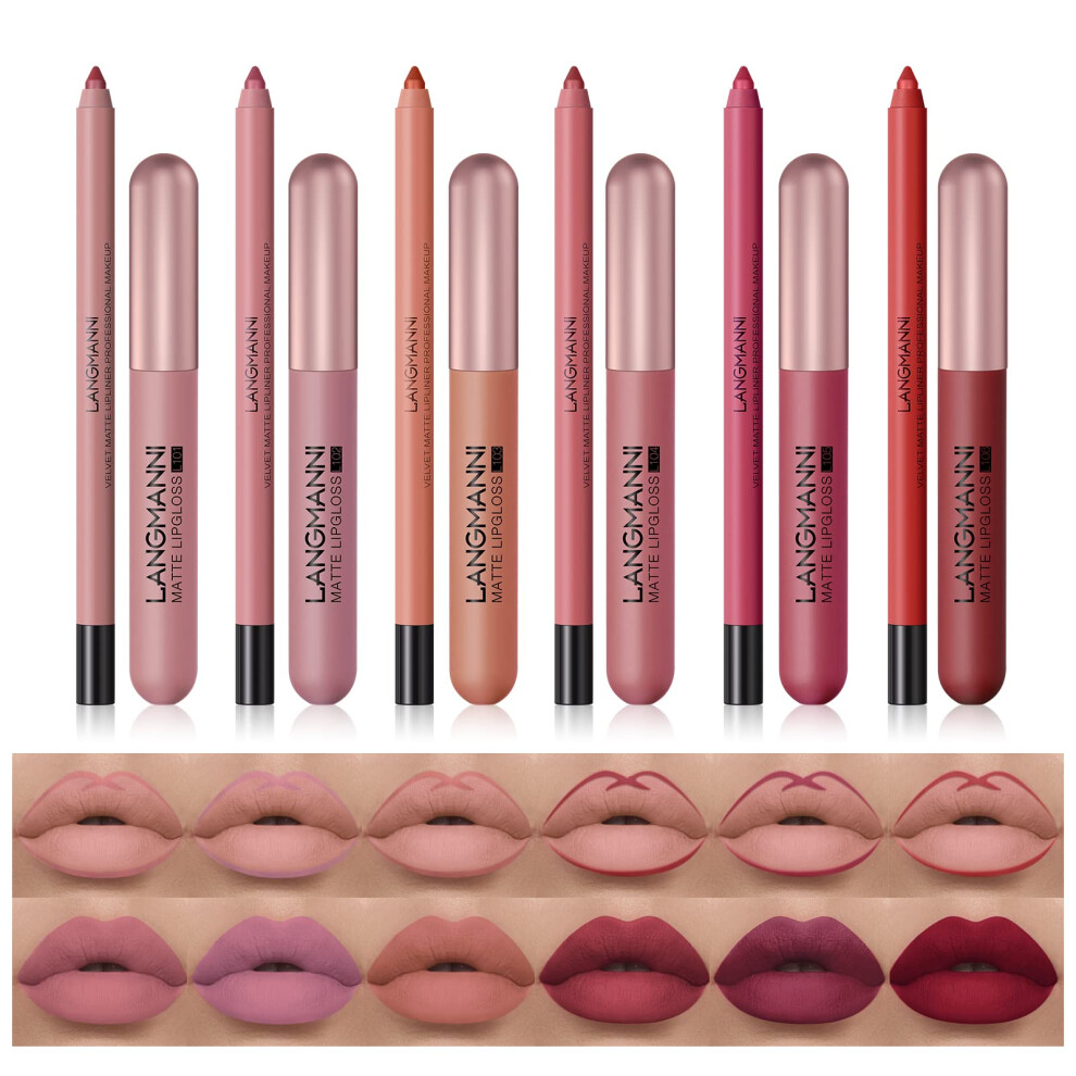 Cream Matte Liquid Lipstick Set With Lip Liner 12Pcs Nude Shades Velvety Finish Gift Kit
