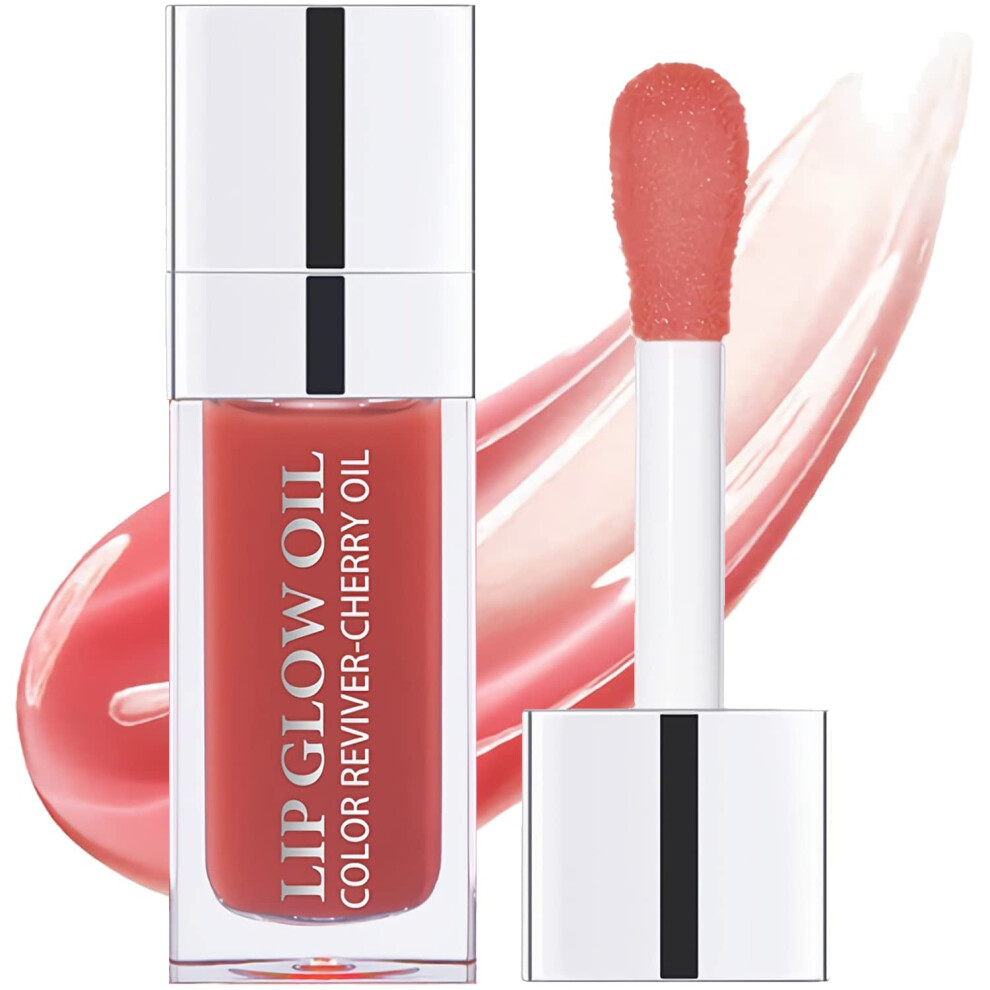 Plumping Lip Oil Rosewood Tint with Glitter Shine, Hydrating Tinted Lip Gloss Long Lasting