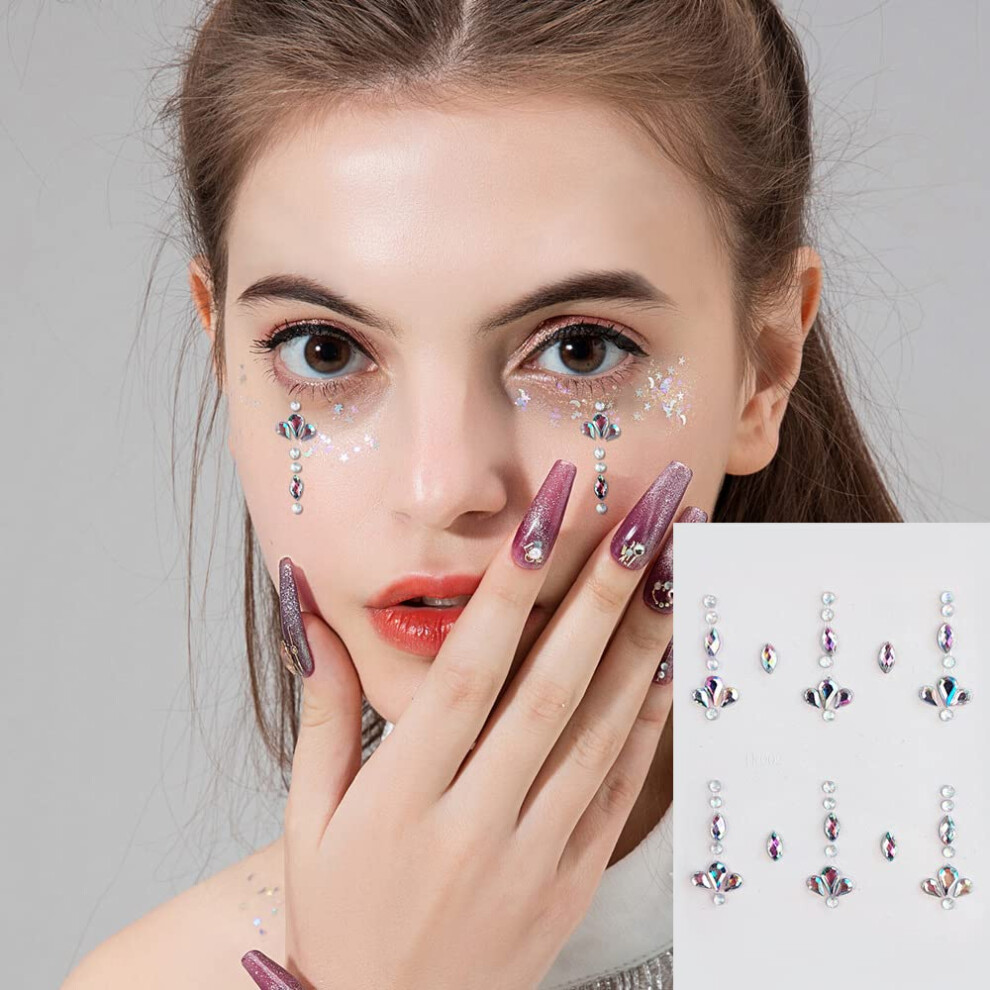 Face Gems and Jewels Stickers Self Adhesive Rhinestone Crystals for Festival Eye Face Body Makeup 20pcs