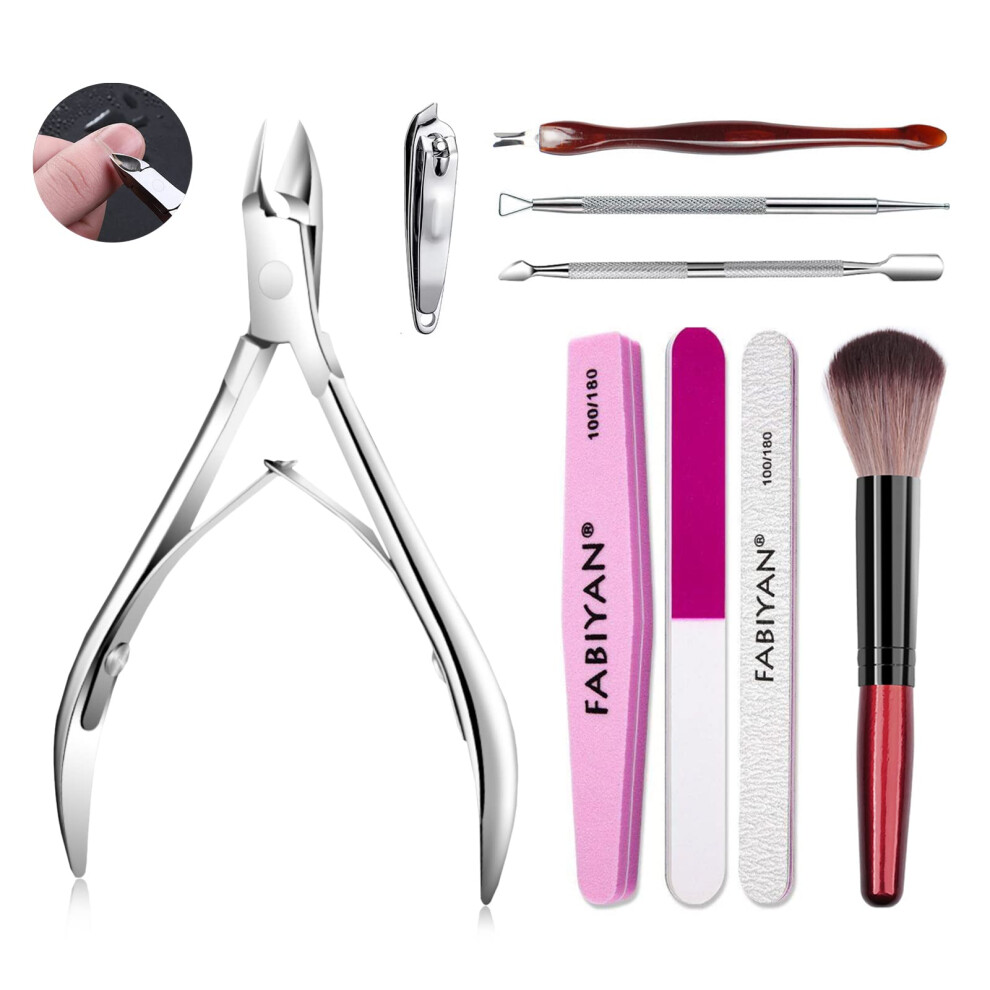 Professional Manicure Kit for Women with Stainless Steel Cuticle Nipper Pusher File Buffer Set