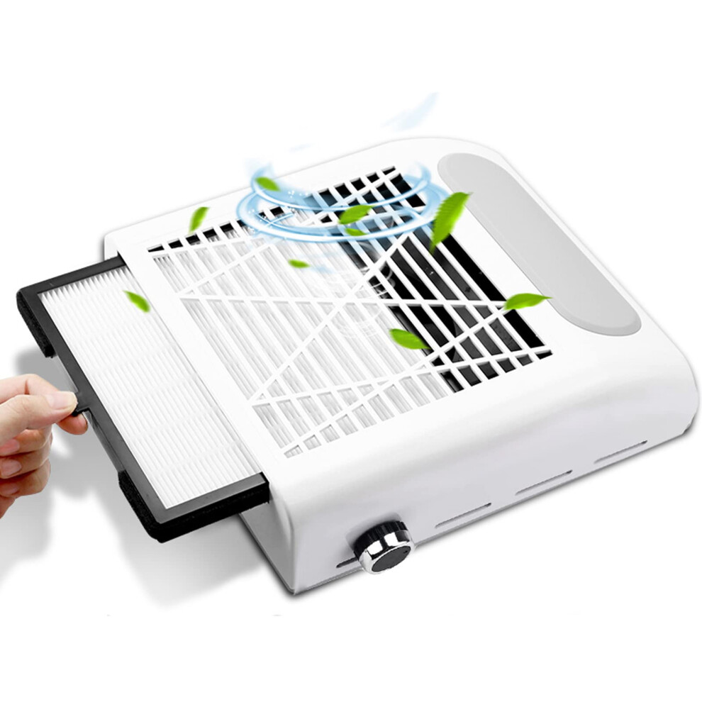 White 80W Nail Dust Collector With Adjustable Suction, Reusable Filter And Wrist Rest For Acrylic Nails