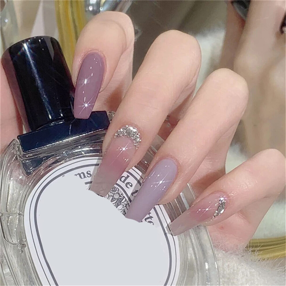 French Coffin Press On Nails Set with Glue  24pcs Long Gradient Fake Nail Tips for Women