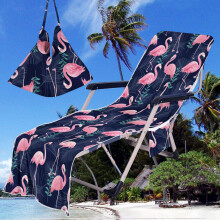 Microfiber Beach Chair Cover Towel with Pockets, 3D Flamingo Sun Lounger Slipcover 210x75cm for Garden and Vacation