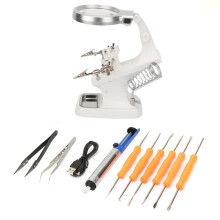 Helping Hands Magnifying Glass LED Light Soldering Station With Adjustable Angle And Alligator Clips Ideal For Craft Carving And Electronics Repair