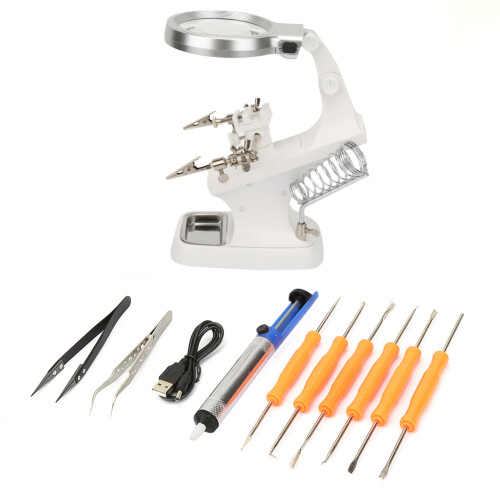 Σταθμός συγκόλλησης με μεγεθυντικό φακό LED Helping Hands με ρυθμιζόμενη γωνία και κλιπ
