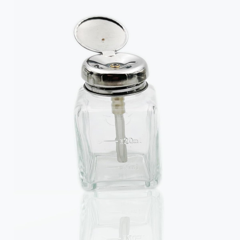 120ml Glass Pump Dispenser Bottle for Nail Polish Remover, Leakproof Push Down Refillable for Salon