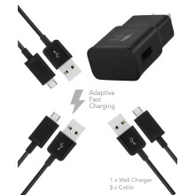 Kompatibel med LG G3Stylus Charger Micro USB2.0 kabelsæt fra Ixir - Vægoplader + 3 kabler, True Digital Adaptive Fast Charging, dobbelt spænding