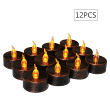 Flammenlose LED-Teelichter, 12 Stück, Emopeak Braune Kerzen für Halloween, Weihnachten, Thanksgiving, Hochzeiten, Geburtstagsfeiern,
