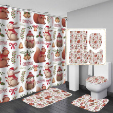 Conjunto de cortina de chuveiro natalina com tapete antiderrapante, 4 peças, tecido impermeável para decoração de banheiro, compatível com temas