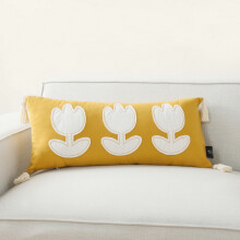 Phantoscope Easter Applique Flowers Throw Pillow with Tassel Pendants Decorative for Home, Couch, Living Room, Bedroom, 12" x 27.5", Yellow, 1 Pack