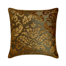 Federe decorative Euro color verde oliva 26"x26" (65x65cm), federe Euro in velluto effetto bruciato per divano, motivo damascato stile moderno -