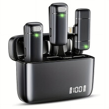 Trådløs mikrofon kompatibel med iPhone - med 500mAh opladningsetui og 30 timers spilletid, 2-pak klipsbar mini-lavalier-reversmikrofon med lille