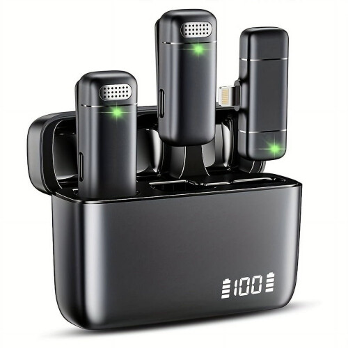 Microfone sem fio compatível com iPhone - Com estojo de carregamento de 500mAh e 30 horas de reprodução, pacote com 2 unidades de microfone de
