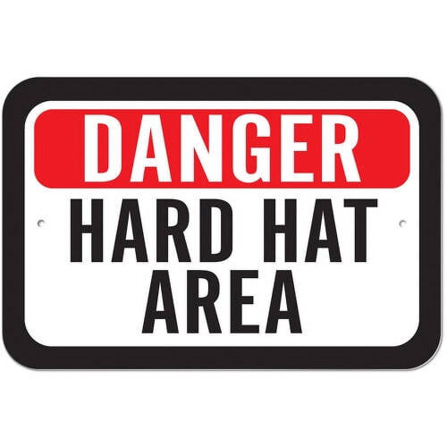 Segnale di pericolo per l'area con casco di sicurezza.