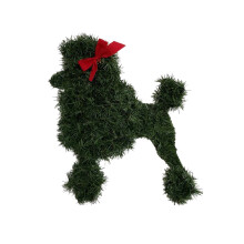 Julekrans til dachshundhund, kunstige furugrener med rødt bånd, innendørs utendørs gårdshusveggvindu verandadekor