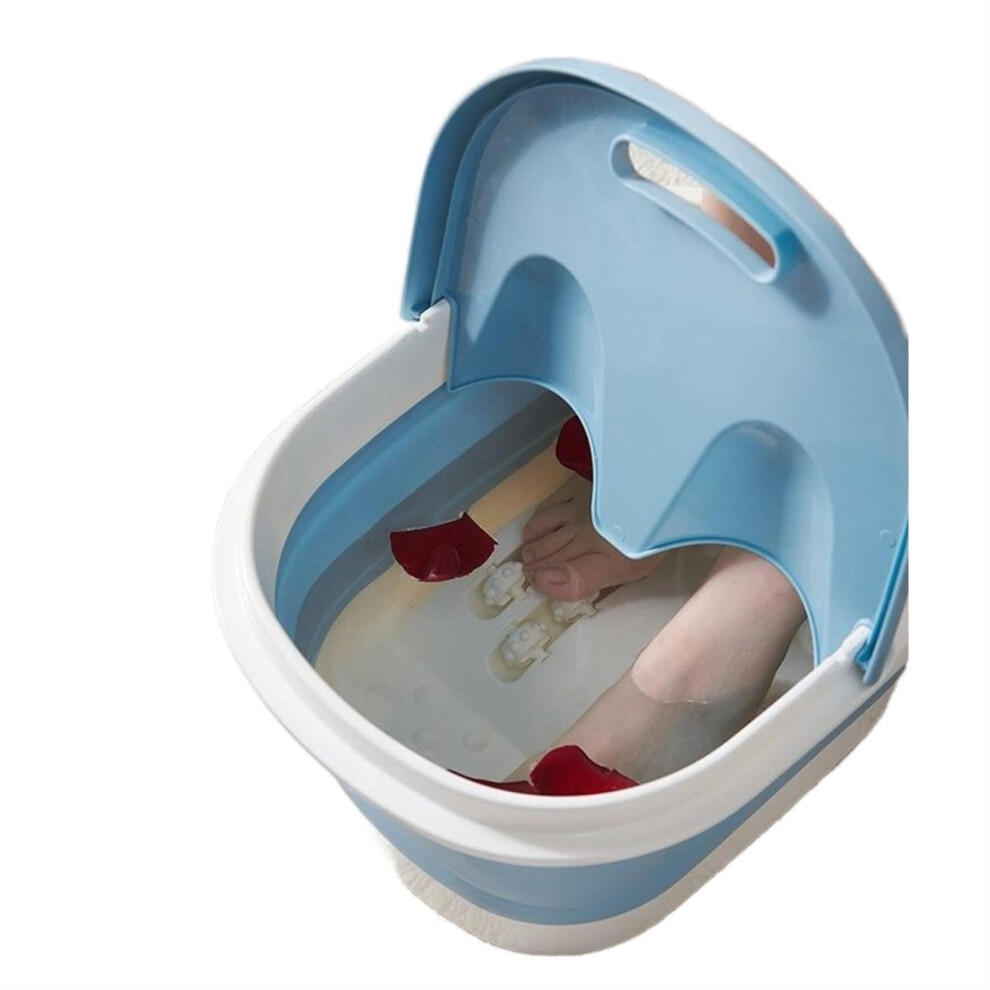 Blue Collapsible Foot Spa Bucket With Heat Resistant Tpe And Massage Base, Soaking Basin