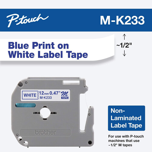 Cartucho de fita de 0,5 polegadas de largura, não laminado, azul sobre branco (MK233) 1