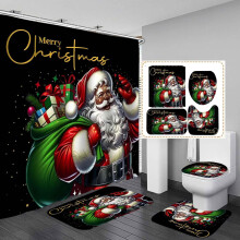4-delige kerstdouchegordijnset met herten, rendieren en sneeuwvlokken, waterdicht gordijn en antislip badmat, geschikt voor standaard badkuipen.
