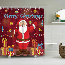 Kerstdouchegordijn met schattige rendieren, Rudolfs slee en de Kerstman, badkamergordijn met kerstversiering
