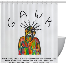 Vundabar - Douchegordijn met Gawk-muziekhoesprint en haken, 168 x 183 cm