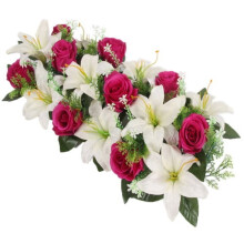 Sunjoy Tech kunstbloemen, rustieke bloemenkrans voor latei, groene bladeren, rozen, pioenrozen, lelies, deurkrans, trouwboog, huisdecoratie