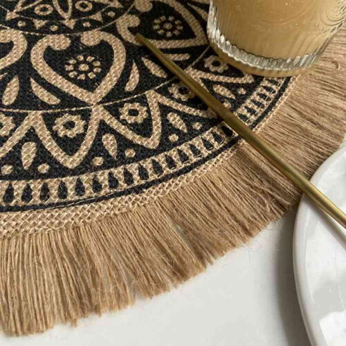 Στρογγυλό σουπλά Boho 15 ιντσών, σουπλά από γιούτα με υφαντό ύφασμα από αγρόκτημα 1