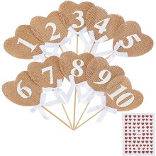 Blumenstecker aus Naturjute und Polyester mit Holzkartenhaltern, PVC-Nagelherz-Aufkleber, verschiedene Farben, 190 x 87 x 8 mm – 1 Set/Beutel