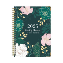 Carnet de planification Lksixu2025A5, agenda hebdomadaire et mensuel à motif floral avec onglets, fermeture élastique, papier épais, compatible