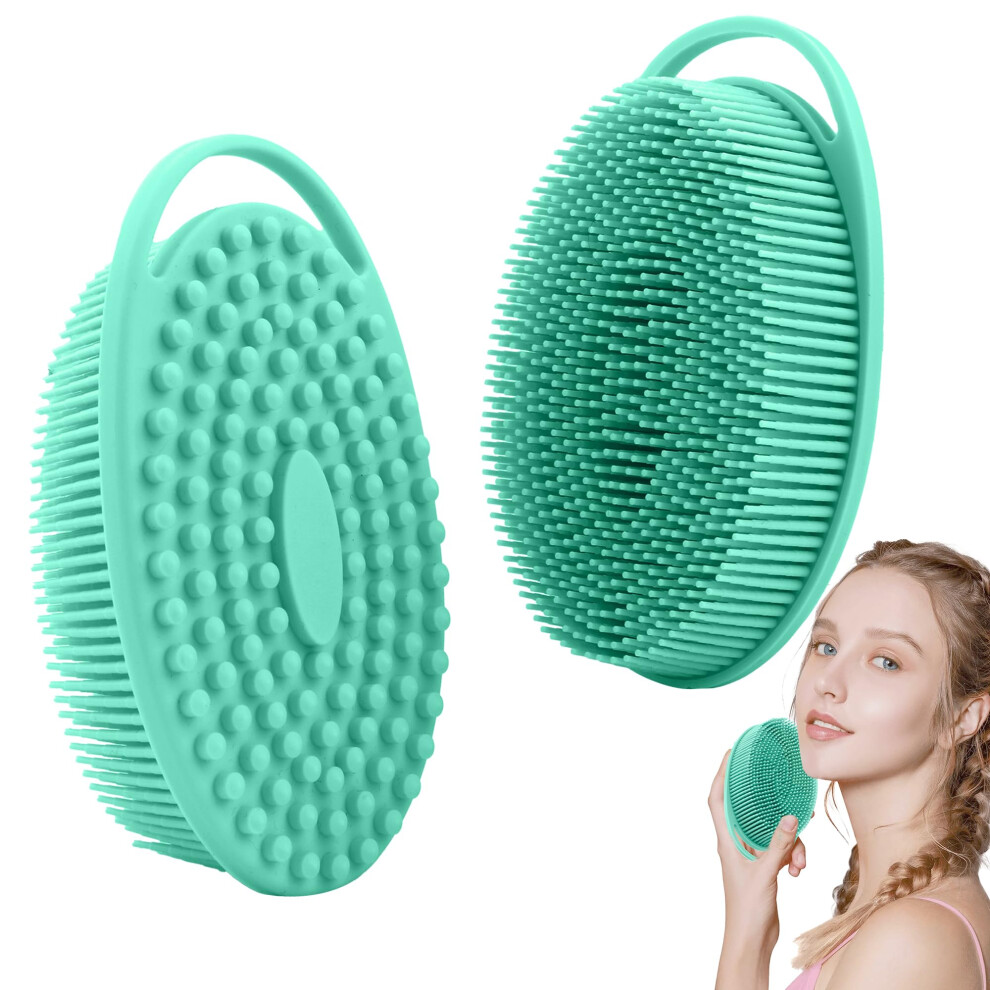 Green Silicone Body Scrubber With Dualsided Exfoliation And Gentle Bristles For Sensitive Skin,