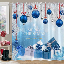 Cortina de Chuveiro com Decoração Natalina, Cortina de Chuveiro Vermelha com Bolas de Natal, Cortina para Dormitório, Cortina Divisória de