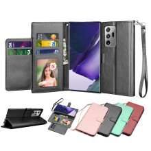 Capa carteira para Galaxy Note20 Ultra/Note20 5G, em couro PU com compartimentos para documentos/cartões, suporte magnético e capa rígida