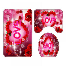 Prettyui Waterdichte Romantische Roze Badkamermat Douchegordijn Vloermat Toiletmat Set