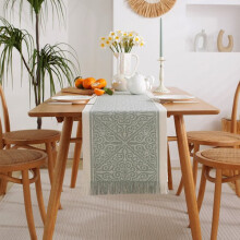 Handgefertigter Tischläufer mit Quasten, amerikanischer Jacquard-Dekorstoff für Tisch/Kommode, 33 x 200 cm, staubabweisendes Handtuch, quadratisch,