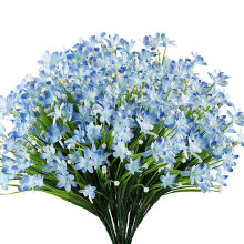 6Pcs/Set Artificial Orchid with Stem 7 Forks No Watering Photo Props Home Wedding Decor Faux Babysbreath Flower Bouquet Home Supplies-Light Blue