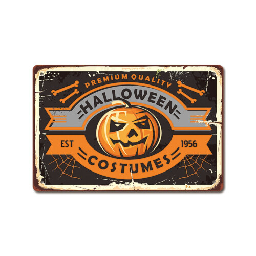 Placa de metal decorativa de Halloween YiFudd de 30x20 cm (12x8 polegadas), ideal para decorar paredes e portas internas. 1