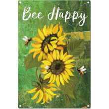 Metalen blikken bord met bijenmotief en zonnebloem, vintage wanddecoratie, grappig, rustiek, boerderijstijl, achtertuin, huis, keuken, bar,