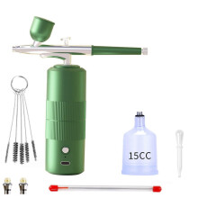 Aérographe portable rechargeable sans fil avec compresseur, outils à double action pour la beauté du visage, le nail art et le tatouage (vert)