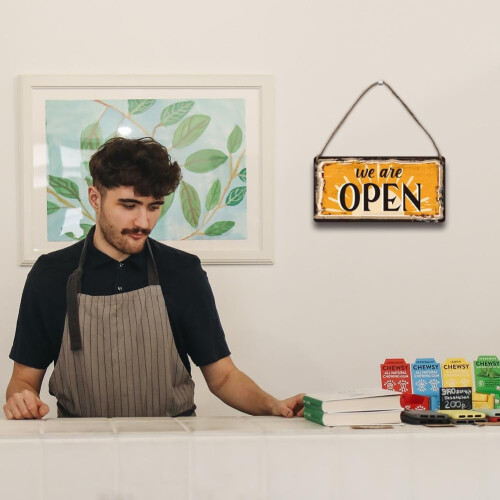 Φυσικές ξύλινες ανοιχτές και κλειστές επαγγελματικές πινακίδες, μαύρη ορθογώνια 2