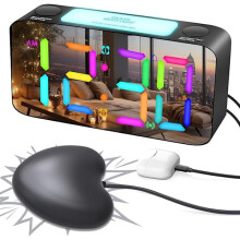 Superääniherätyskello raskaasti nukkuville, digitaalinen kello 7-värisellä yövalolla, säädettävä äänenvoimakkuus, himmennin, USB-laturi,