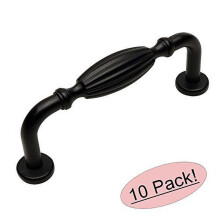 Cosmas7119FB Flache schwarze Schrankgriffe im Landhausstil mit geriffelter Form – 76 mm Lochabstand – 10er-Packung