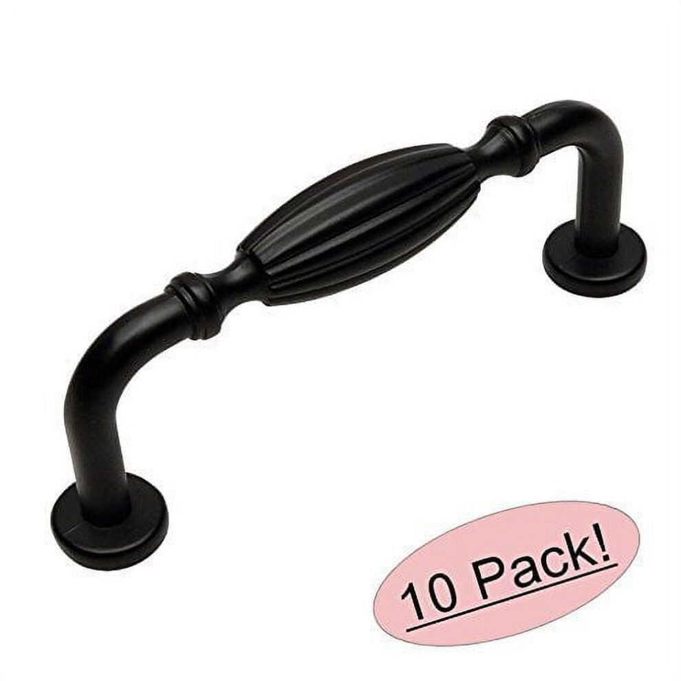 Cosmas 7119Fb Flat Black Country Style Cabinet Hardware Ribbed Handle Pull - 3" Inch (76Mm) Hole Centers - 10 Pack 9164030906327