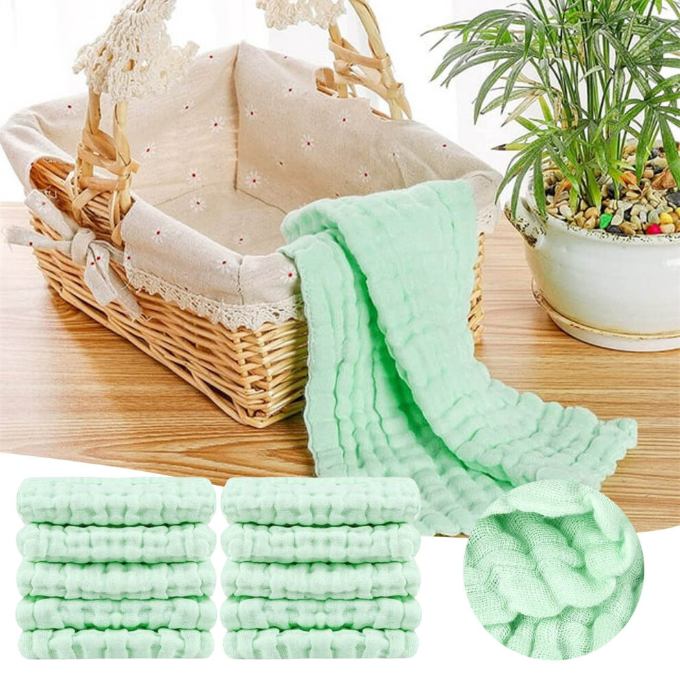 10Pcs Baby Muslin Burp Cloths Cotton Hand Washcloths 6 Extra Absorbent Soft Towel Kindergarten Facecloth Green