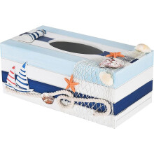 Boîte à mouchoirs marine bleu clair et foncé avec corde blanche, compatible avec les thèmes nautiques - Support en bois élégant, distributeur