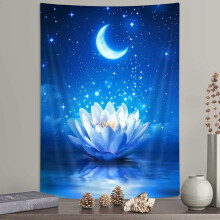 Tapisserie Lune pour chambre, tapisserie murale verticale à motifs floraux, tapisseries psychédéliques turquoise pour salon ou chambre d'étudiant