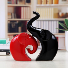 Sculptures d'animaux en céramique, éléphants rouges et noirs décoratifs, parfaits pour une chambre, un mariage, un salon ou une décoration de