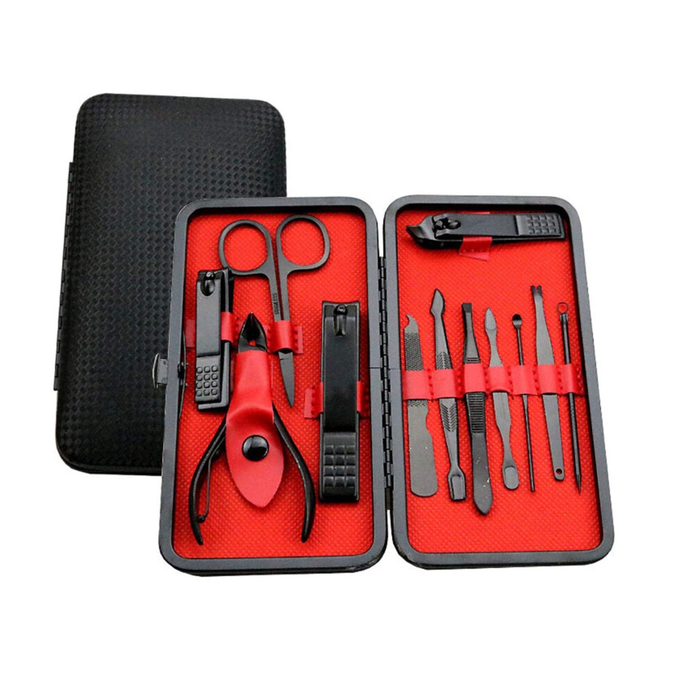 Red Manicure And Pedicure Set 12Pcs Allinone Nail Care Kit With Professional Clippers