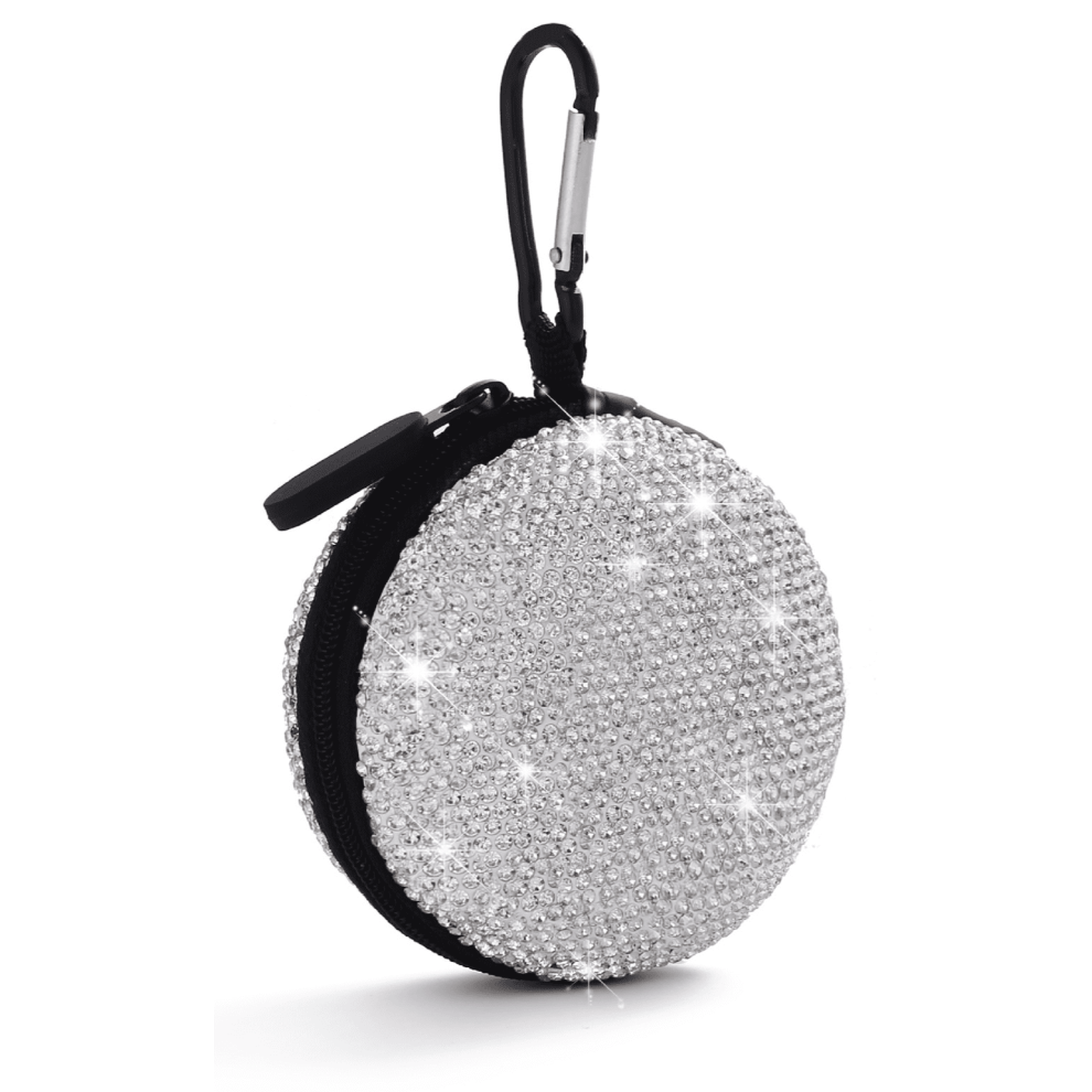 Earphone Case Earbuds Small Carrying Cases Bling Rhinestone Crystal Portable Headphone Organizer Storage Pouch Bag With Carabiner 1 Pack 9164030053748