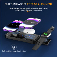 3 az 1-ben mágneses vezeték nélküli töltő 15 W, hordozható gyorstöltés Apple Watch-szal, AirPods-szal, iPhone-nal és ...