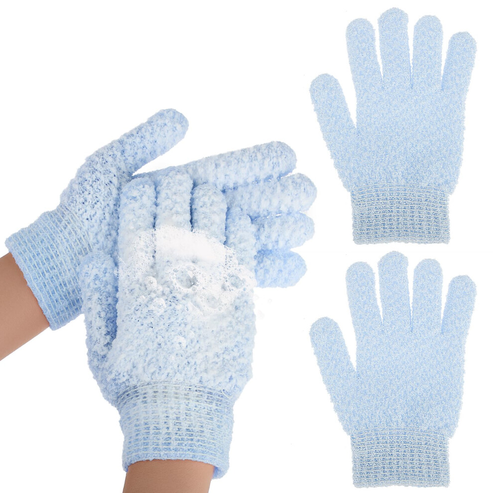Blue Exfoliating Gloves Double Sided Microfiber Body Scrub Mitts For Dead Skin Removal And Gentle Massage